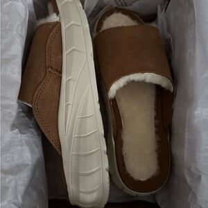 Brown Suede Slip-On Slippers with Cream Lining